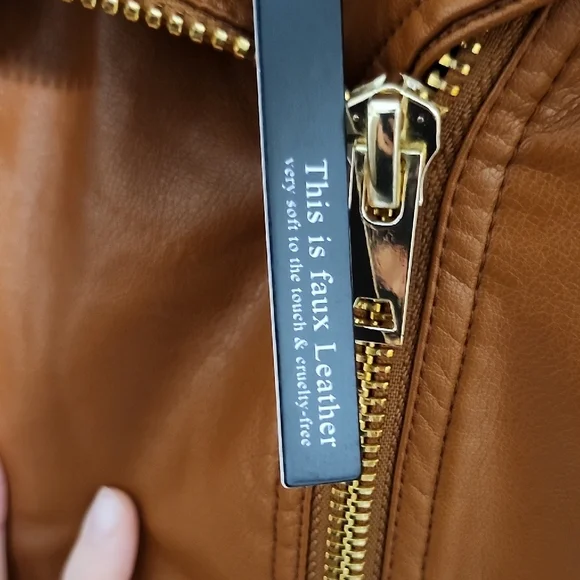 Love Tree Brown and Gold Leather Motorcycle Jacket - Picture 3 of 14